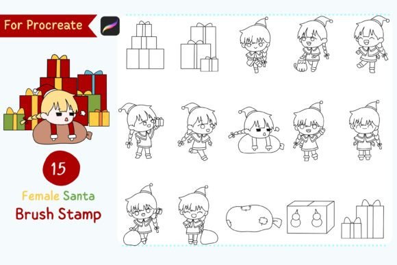 Download Procreate Brush Stamp Female Santa - Procreate brush stamp Collection