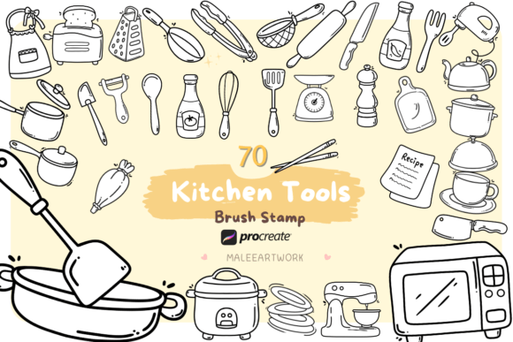 Download Kitchen Tools Procreate Brush Stamp Set - Procreate brush stamp Collection