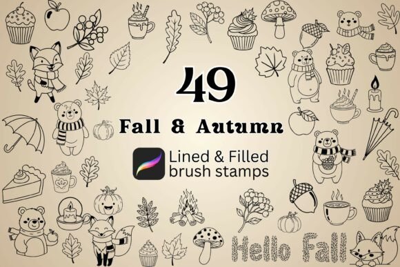 Download 49 Fall &amp; Autumn Procreate Brush Stamps - Procreate brush stamp Collection