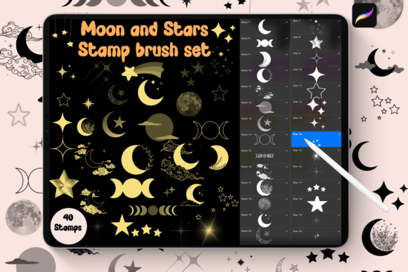 Download Moon and Stars Procreate Brush Stamps - Procreate brush stamp Collection