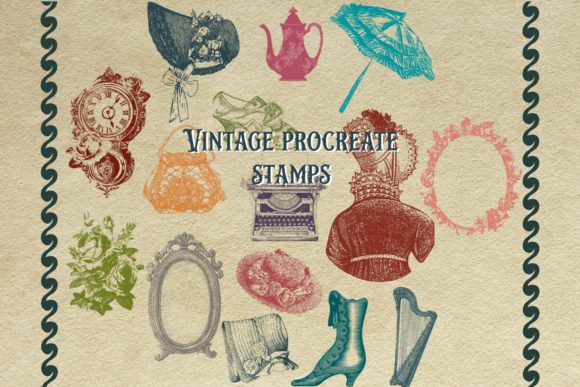 Download 15 Vintage Procreate Brush Stamps - Procreate brush stamp Collection