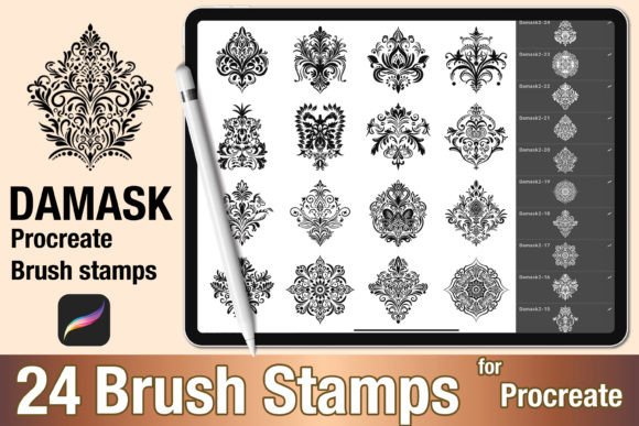 Download Procreate Brush Stamp Damask Motif 02 - Procreate brush stamp Collection