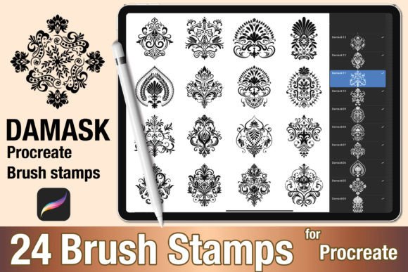 Download Procreate Brush Stamp Damask Motif 01 - Procreate brush stamp Collection