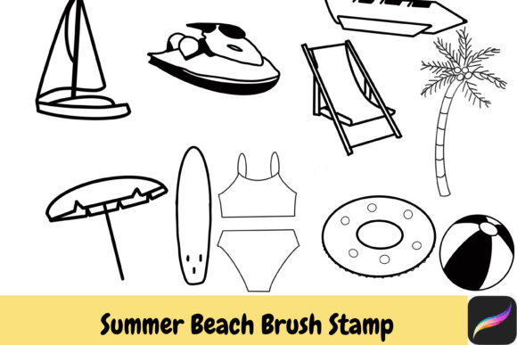 Download Beach Summer Procreate Brush Stamps IPAD - Procreate brush stamp Collection